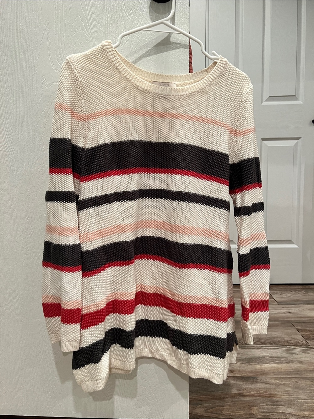 Striped Crewneck Sweater in Ivory, Green, Pink & Red